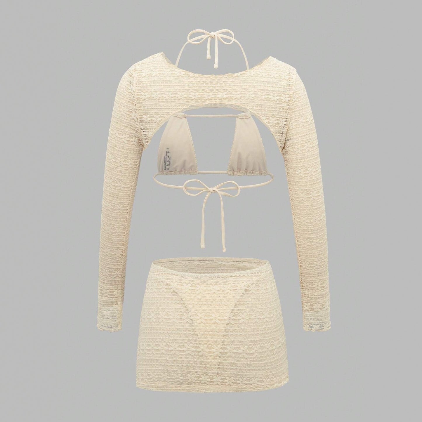 Sexy Bikini Swimsuit Long Sleeve Cover Up Skirt 4 Piece Set