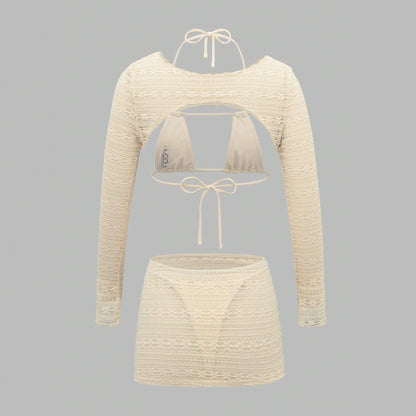 Sexy Bikini Swimsuit Long Sleeve Cover Up Skirt 4 Piece Set