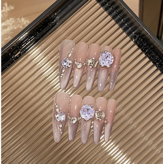 1034- Uñas postizas hechas a mano, de presión, removibles