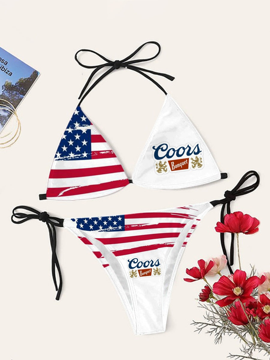 Digital Print Sexy Halter Bikini Set - Two-Piece Adjustable Swimwear for Women