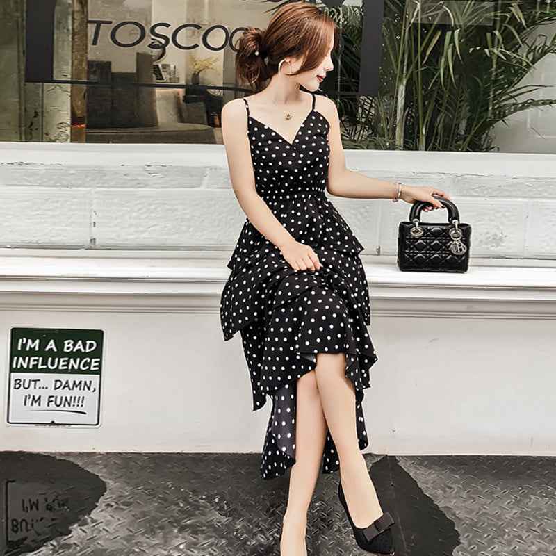 Plus Size Polka Dot Chiffon Sling Dress
