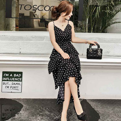 Plus Size Polka Dot Chiffon Sling Dress