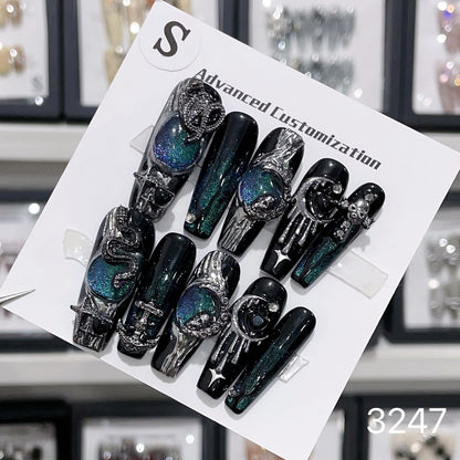 1025- Uñas postizas hechas a mano, de presión, removibles