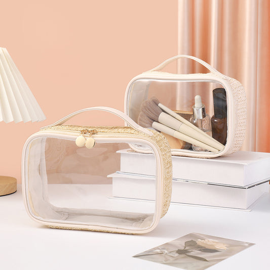Bolsas de cosméticos tejidas para mujer, bolsas de maquillaje ligeras, neceser transparente para viajes de negocios, bolsa para guardar cosméticos, bolsa de cosméticos transparente. 