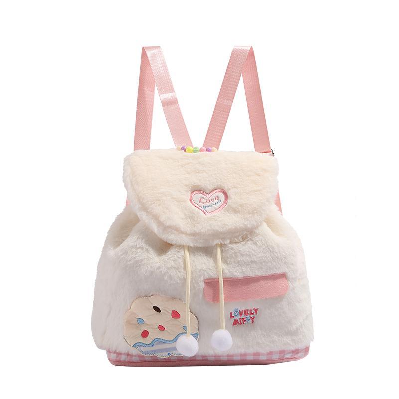 Mochila pequeña y esponjosa para otoño e invierno, moderna y dulce mochila de peluche para mujer, versátil bolso para estudiantes y niños pequeños. 