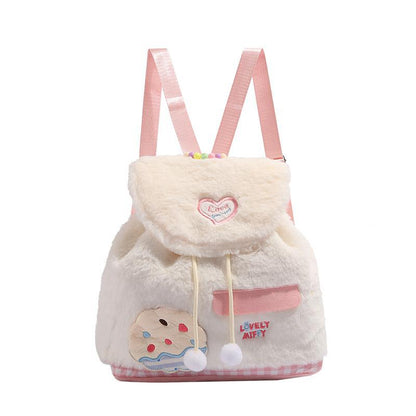 Mochila pequeña y esponjosa para otoño e invierno, moderna y dulce mochila de peluche para mujer, versátil bolso para estudiantes y niños pequeños. 