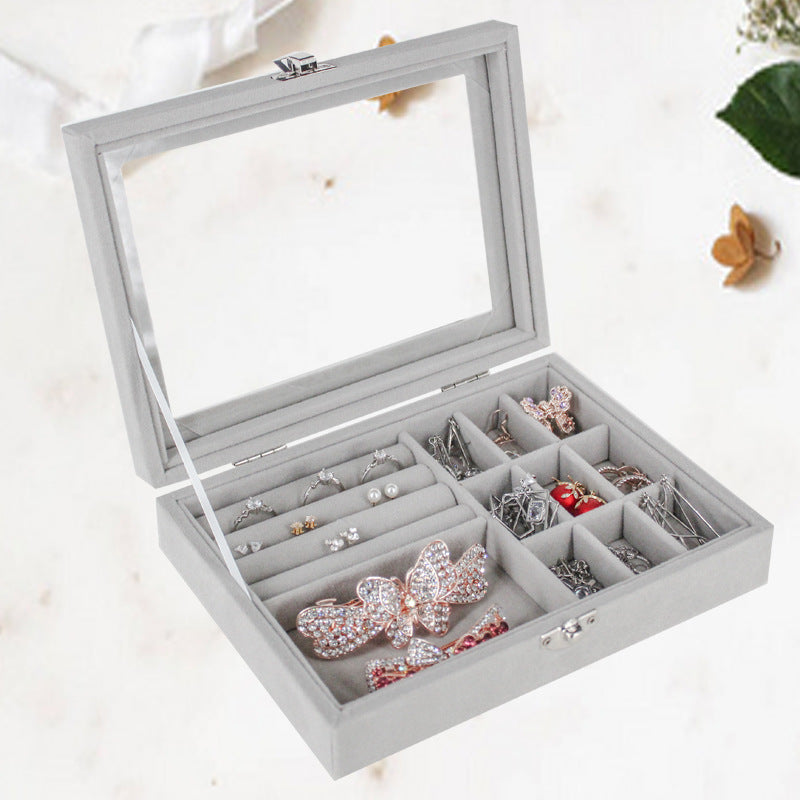 Flannel jewelry storage box, anti-oxidation transparent portable jewelry box, earrings, earrings, jewelry box.