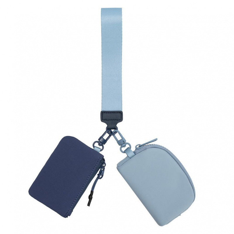 Bolsa de identificación de nailon impermeable, bolso doble portátil multifuncional pequeño, monedero con llavero, monedero de pulsera para mujer informal, bolso de pulsera informal, monedero de pulsera tipo neceser. 