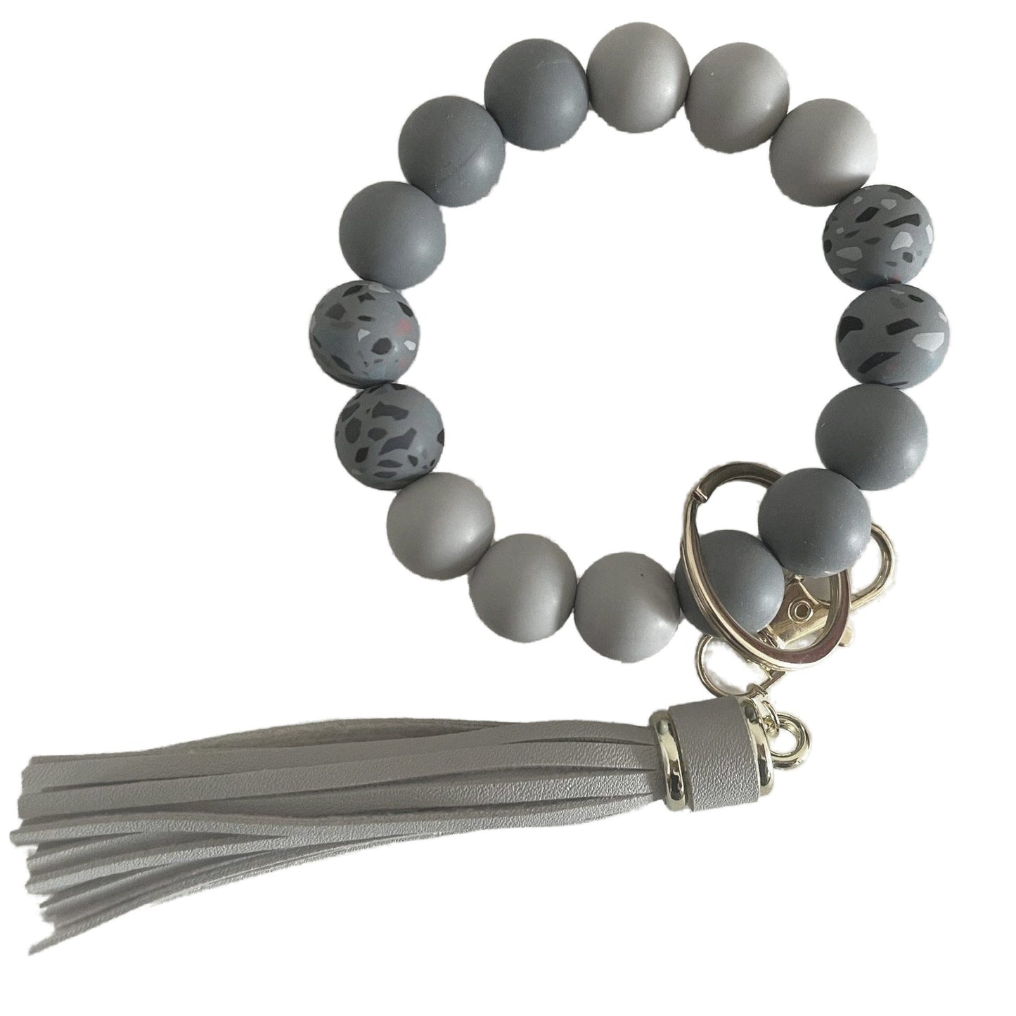 Llavero con borla de PU y cuentas de silicona para bolso, pulsera, llavero de coche, para mujeres y niñas 