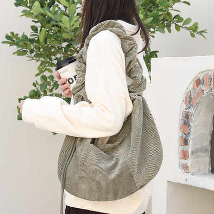 Bolso hobo de lona, ​​bolso de hombro informal plisado, bolso de hombro de pana con cordón ajustable 