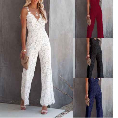 Deep V-Neck Spaghetti Strap Jumpsuit for Women