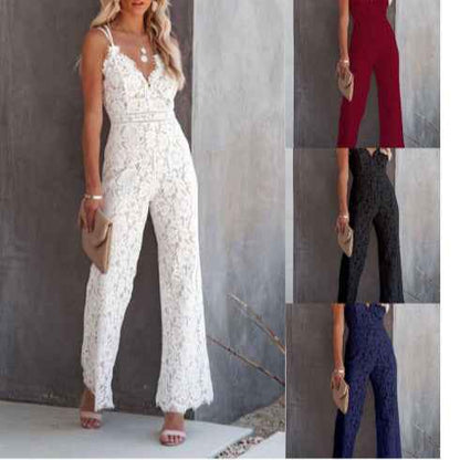Deep V-Neck Spaghetti Strap Jumpsuit for Women