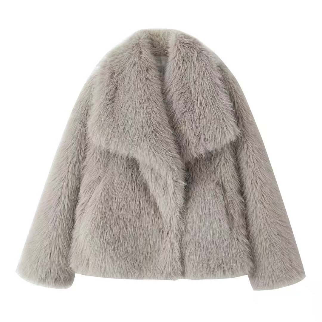 Women's Faux Fur Coat with Large Lapel
