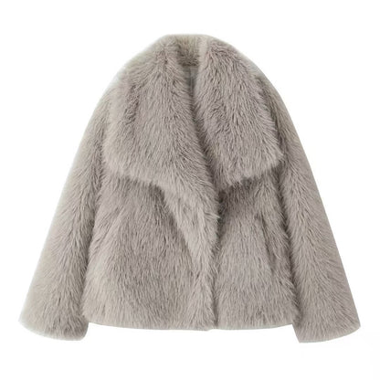 Women's Faux Fur Coat with Large Lapel Trendy