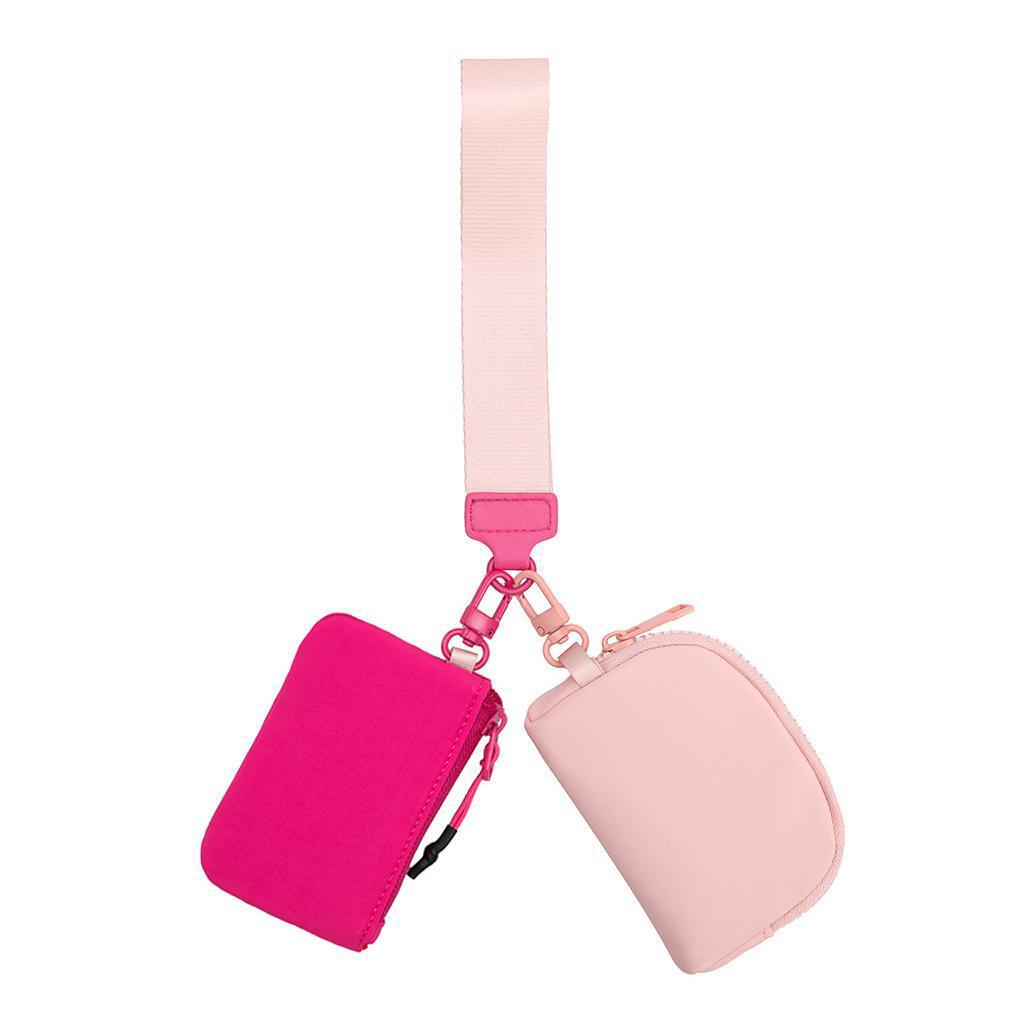 Bolsa de identificación de nailon impermeable, bolso doble portátil multifuncional pequeño, monedero con llavero, monedero de pulsera para mujer informal, bolso de pulsera informal, monedero de pulsera tipo neceser. 