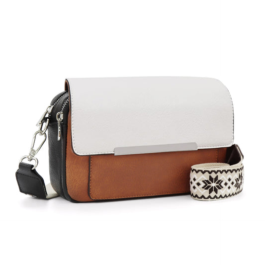 Bolso bandolera pequeño para mujer con solapa, bolso cuadrado pequeño multifuncional, bolso de mensajero con correa ancha para el hombro en colores contrastantes. 