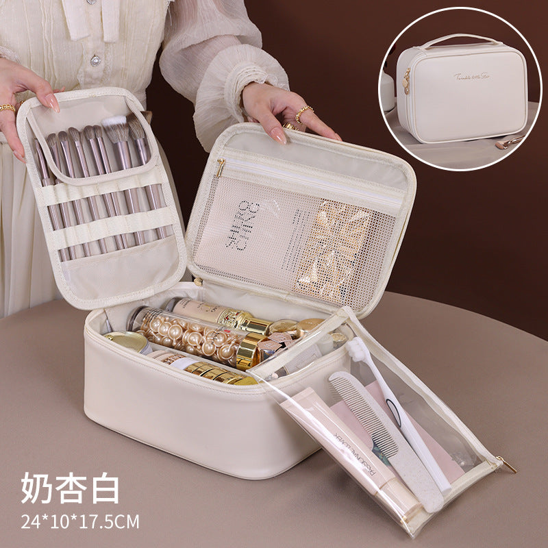 Makeup bag with compartments, makeup bag organizer, 6 large divisions portable large capacity high-end makeup bag, travel makeup brush cosmetic storage bag