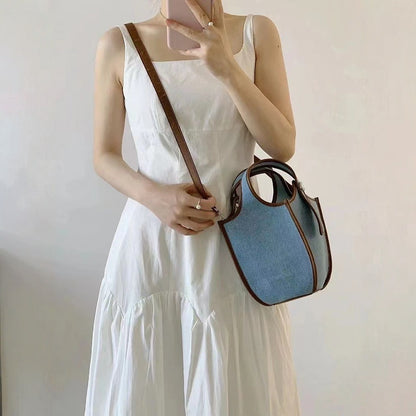 Small top handle purse, women's bag fruit basket bag, denim crossbody bucket vegetable basket bag, women's three-dimensional bag