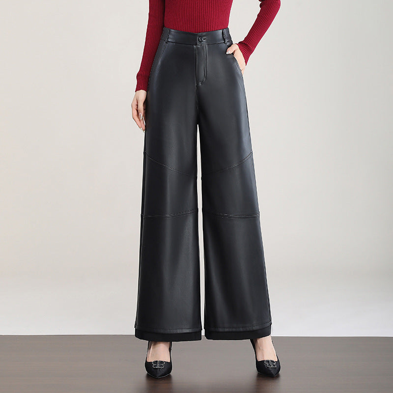 High-Waist Faux Leather Wide Leg Pants