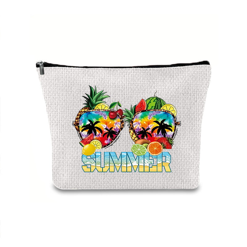 Linen printed cosmetic bag, cosmetic lipstick storage bag, small simple zipper evening clutch bag,