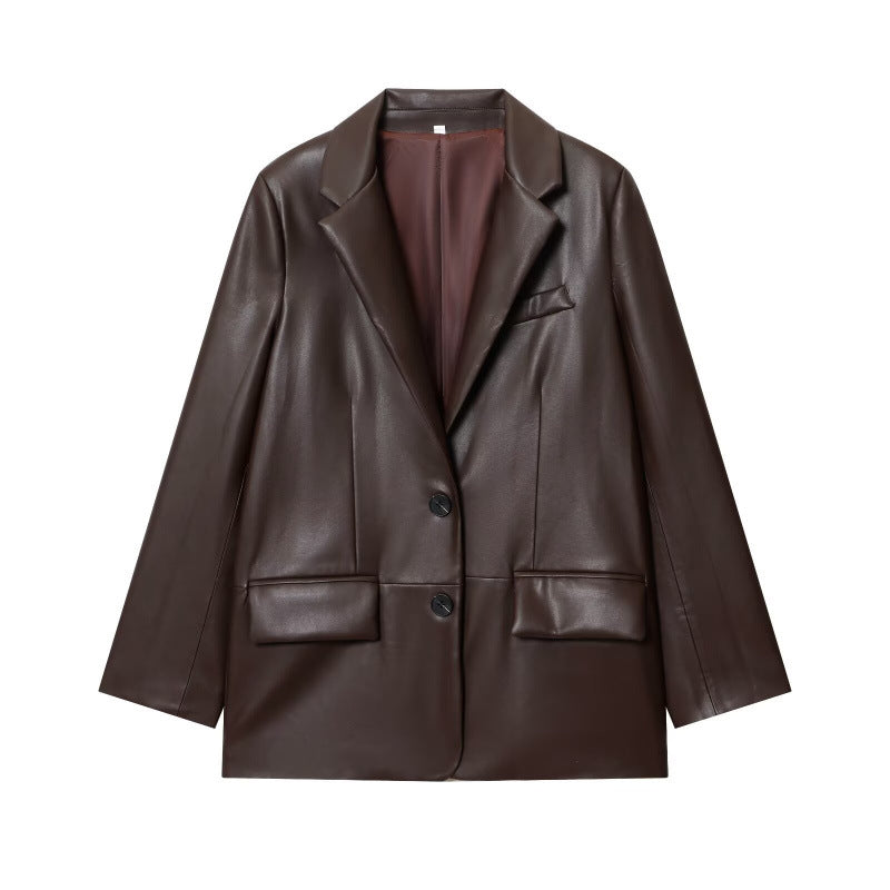 Women's Lapel Leather Blazer
