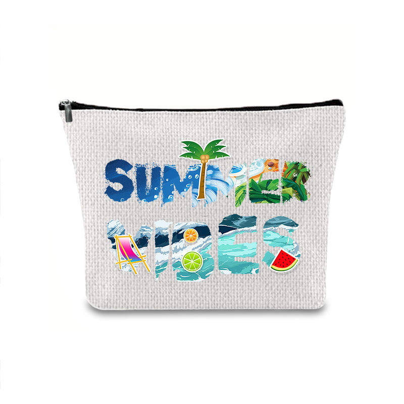 Linen printed cosmetic bag, cosmetic lipstick storage bag, small simple zipper evening clutch bag,