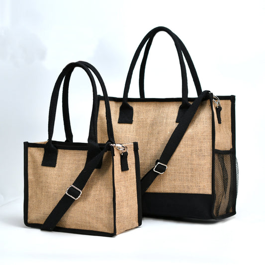 Bolso tote de lino, bolso bandolera de gran capacidad, bolso de hombro con bolsa de almacenamiento extraíble, bolso tote ligero 