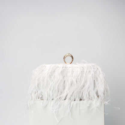 Elegante caja para anillos de pelo de avestruz – Bolso pequeño cuadrado con cadena, bandolera, bolso de mano de terciopelo para la noche, perfecto para cenas, salidas informales, fiestas y eventos nocturnos. 