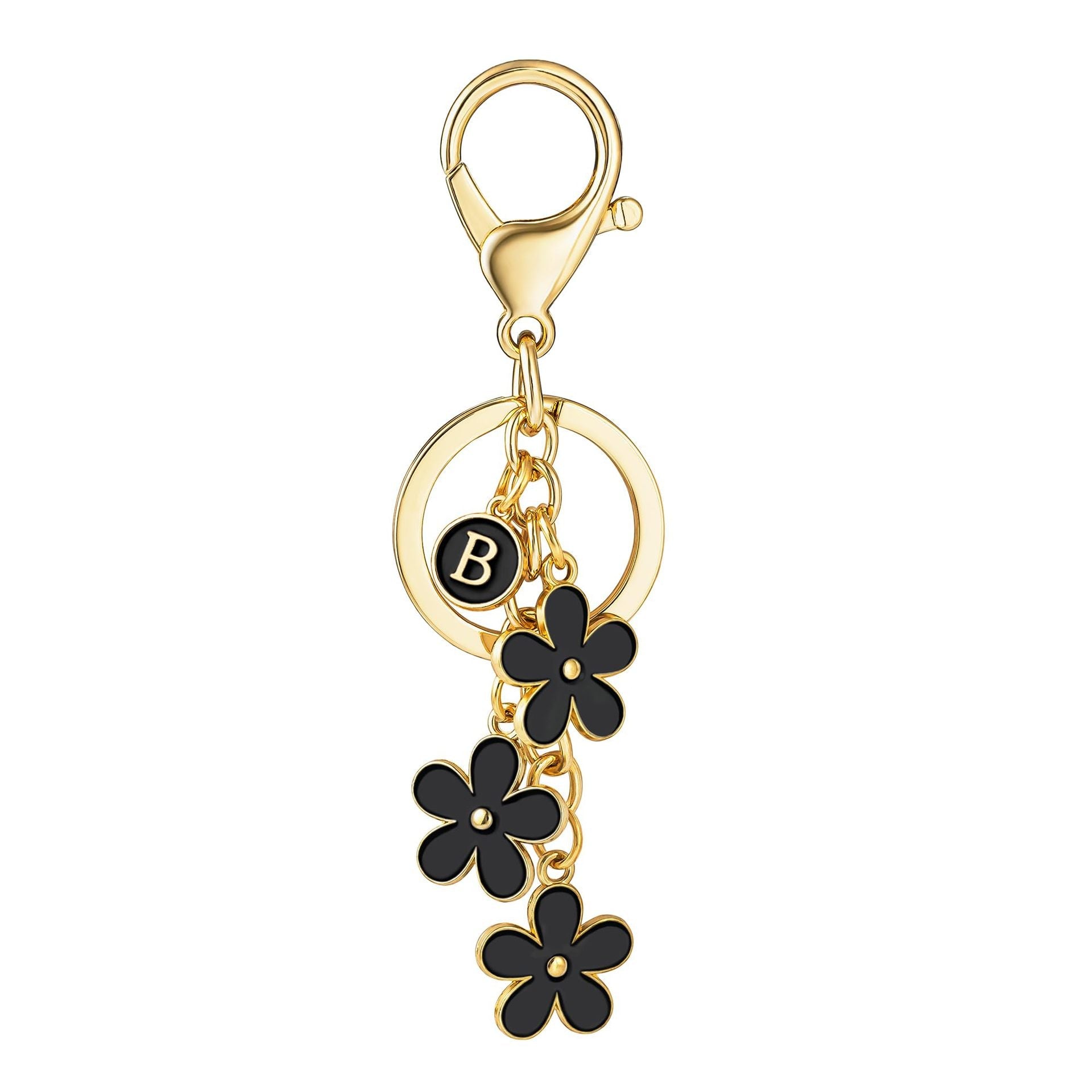 Initial Keychain White/Pink Flower Charms for Key Cute Letter Keyring Bag Charm 26 Letter Flower Cherry Blossom Daisy Keychain -dropshippingabc.com