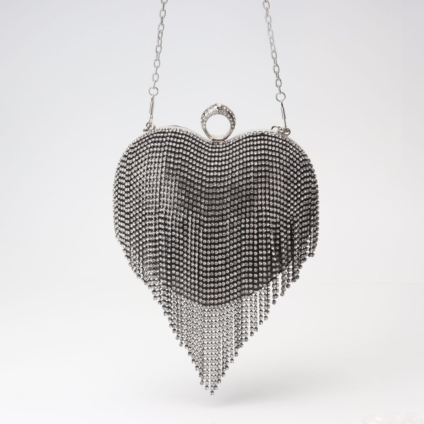 Bolso con flecos y pedrería, bolso de fiesta de cumpleaños, bolso de noche con forma de corazón, bolso de fiesta, bolso de graduación, bolso de fiesta, bolso de mano para graduación, bolso de boda cruzado con cadena