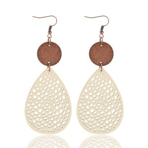 Bohemian Wood Disc and Leather Tassel Earrings