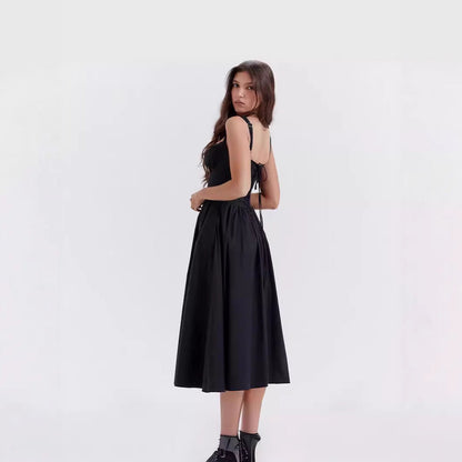 Floral Printed French Lace-Up Halter Dress - Sleeveless Spaghetti Strap Holiday Party Dress with Suspender Detail -dropshippingabc.com