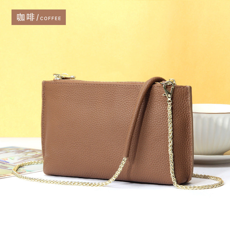 Bolso bandolera sencillo de piel auténtica para mujer, bolso elegante de gran capacidad, bolso tote con doble cremallera, bolso de cadena de piel 