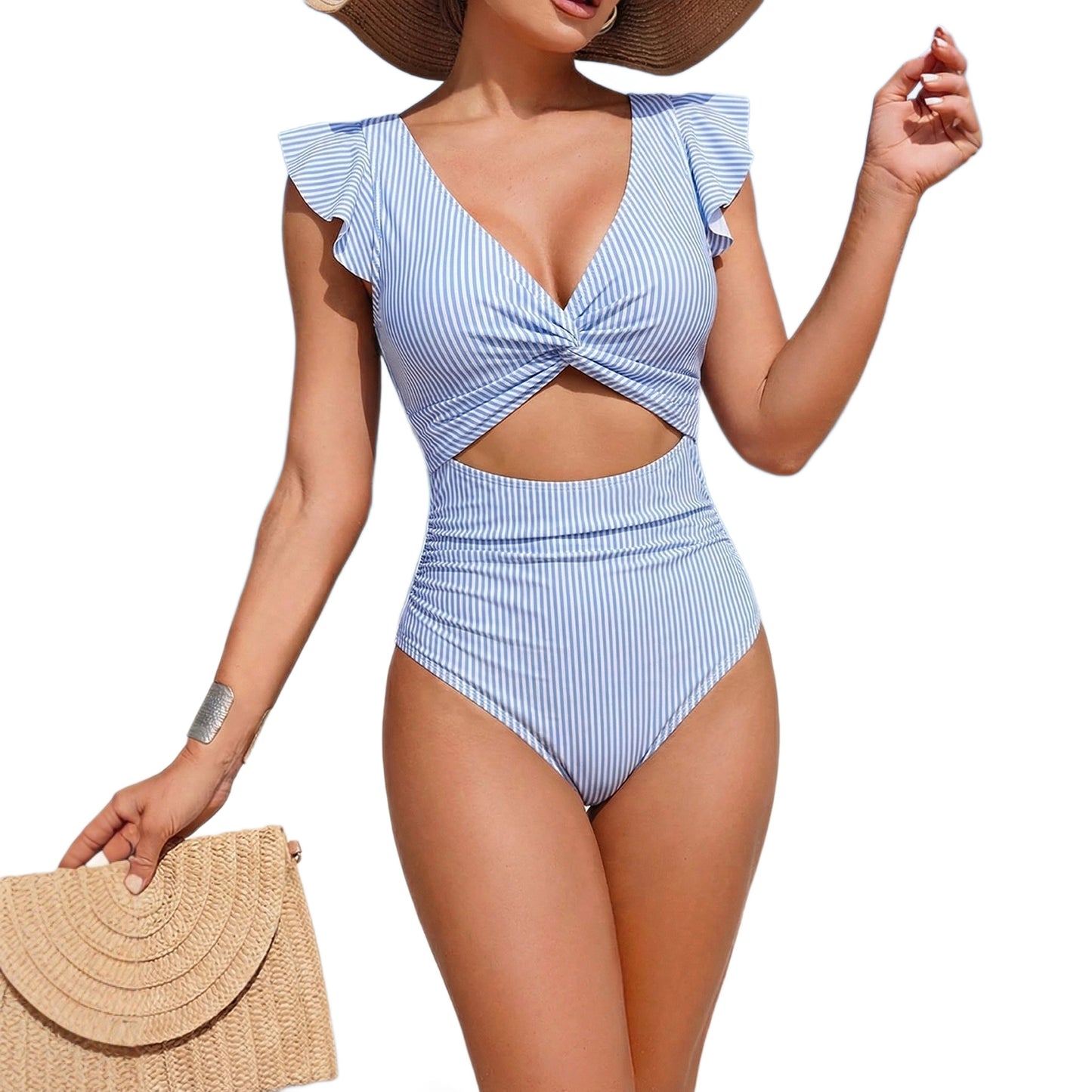 One Piece Ruffled Swimsuit Tummy Control High Waist Bathing Suit for Bikini