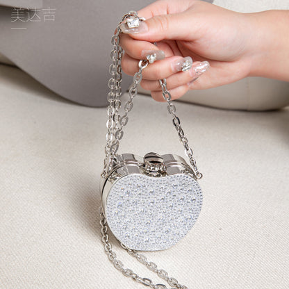 Elegant Mini Double Sided Rhinestone Purse – Heart Shaped Acrylic Mirror Bag, Trendy Mini Lipstick Purse for Prom, Party, and Wedding Events – Stylish evening Prom Bags Clutch