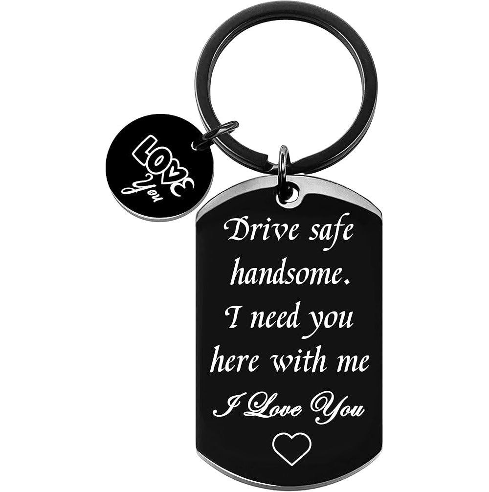 Driving Safety Keychain Boyfriend Birthday Father's Day Christmas Valentine's Day Men's Husband Gift Black -dropshippingabc.com