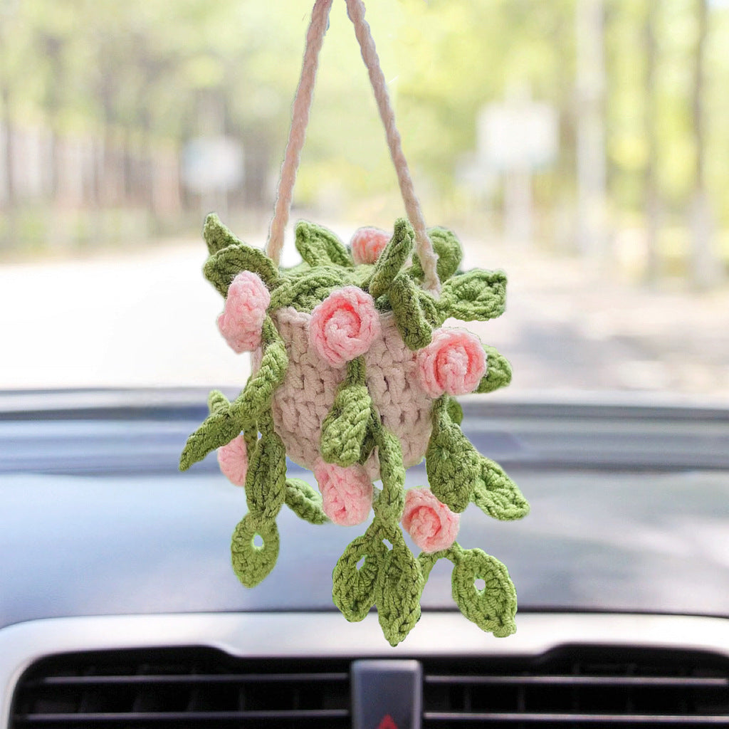 Colgante de planta de coche Decoración de coche Colgante de espejo retrovisor Lana creativa en el coche