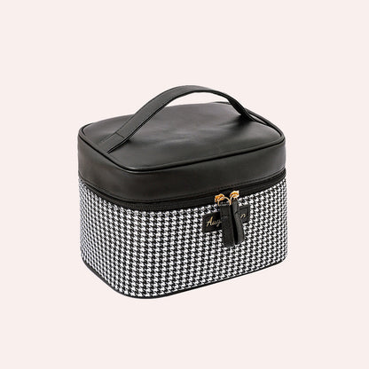 Multifunctional PU thousand bird grid cosmetic bag, portable cosmetic case, large capacity storage bag cosmetics, storage box, makeup bag with compartments,