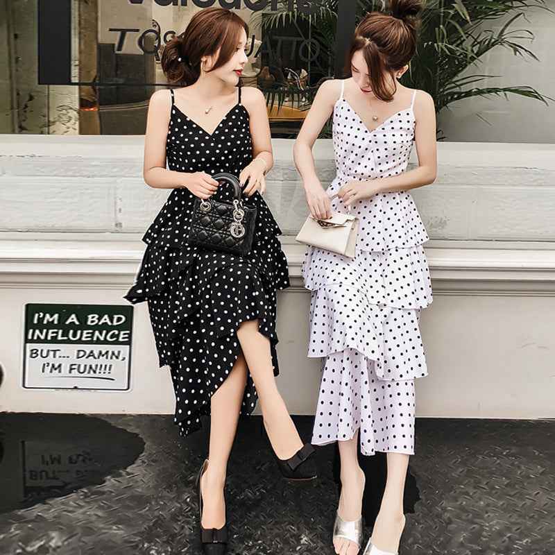 Plus Size Polka Dot Chiffon Sling Dress