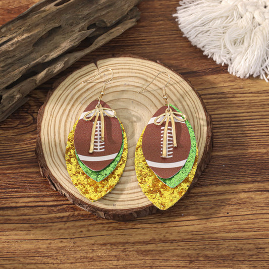 Sports Team Faux Leather Earrings - Volleyball, Basketball, Football, Baseball Geometric Drop Dangle Earrings -dropshippingabc.com