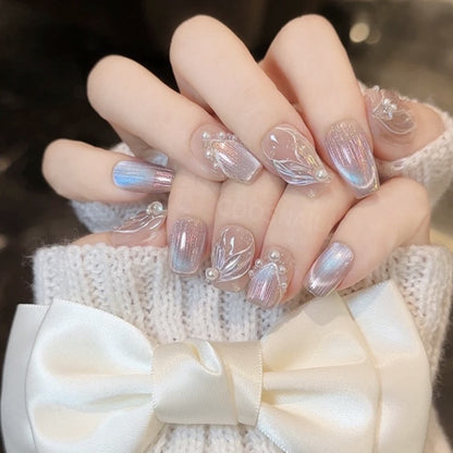 0989- Uñas postizas hechas a mano, de presión, removibles