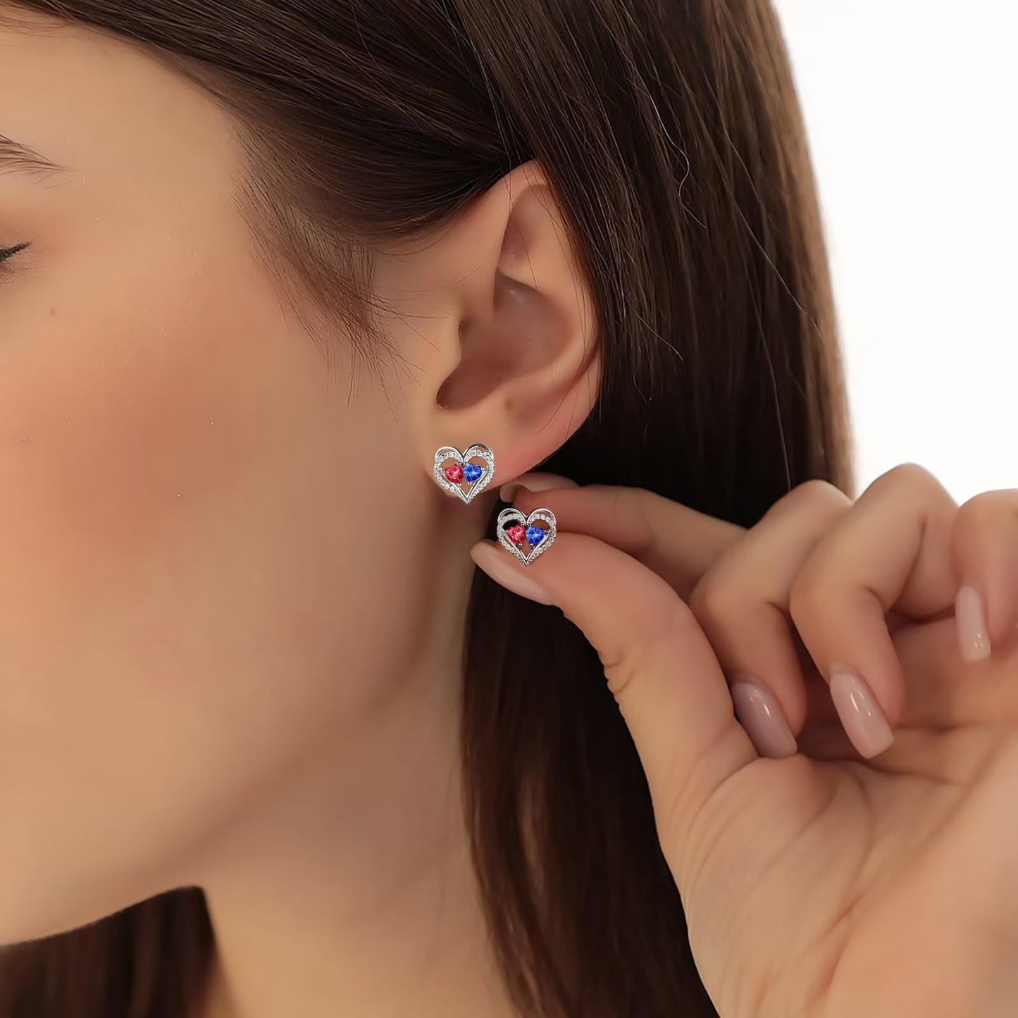 Sterling Silver Birthstone Heart Earrings new