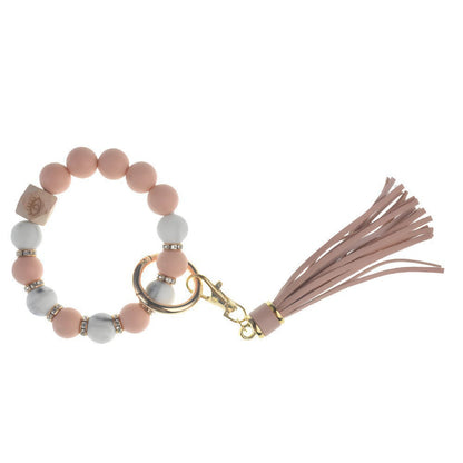 Llavero con borla de PU para bolso de mujer, llavero de silicona con cuentas, pulsera, llavero de coche, bonito soporte para mujeres y niñas. 