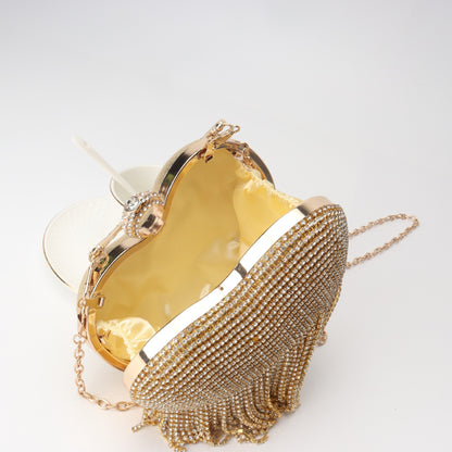 Bolso con flecos y pedrería, bolso de fiesta de cumpleaños, bolso de noche con forma de corazón, bolso de fiesta, bolso de graduación, bolso de fiesta, bolso de mano para graduación, bolso de boda cruzado con cadena