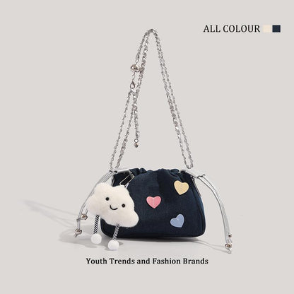 Folded bag female, autumn and winter fashion design chain Crossbody bag, cute small crossbody purse