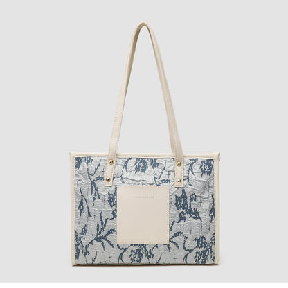 Bolso tote cuadrado de gran capacidad, bolso tote de invierno para mujer, bolso bandolera versátil y portátil de moda azul estampado para ir al trabajo 