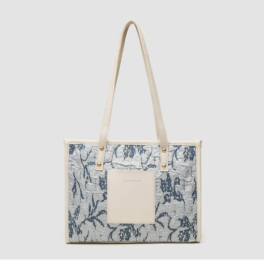 Bolso tote cuadrado de gran capacidad, bolso tote de invierno para mujer, bolso bandolera versátil y portátil de moda azul estampado para ir al trabajo 