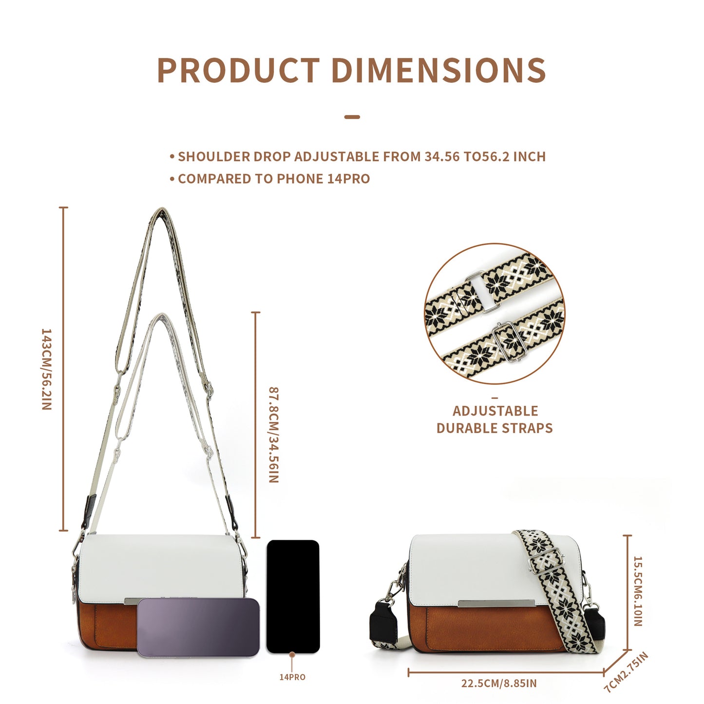 Women's small crossbody bag with flaps, multifunctional small square bag, wide shoulder strap mail carrier women's bag contrasting colors