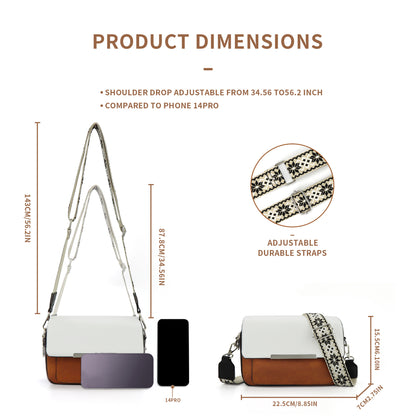 Women's small crossbody bag with flaps, multifunctional small square bag, wide shoulder strap mail carrier women's bag contrasting colors