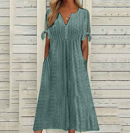 Women's Dress V-Neck Hollow Out Lace Long Dress Women